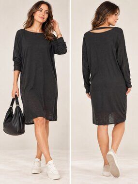 Jarbo Black Oversized Long Sleeve Lagenlook Shift Dress EU 40 US 10